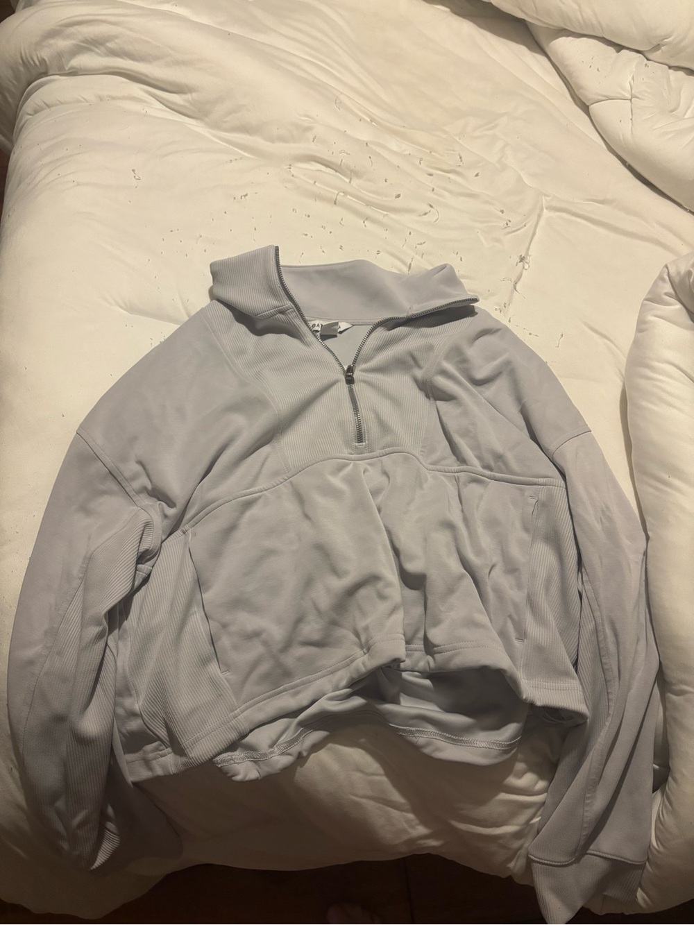 Athleta Light Gray Cropped Half-Zip Turtleneck Sweater